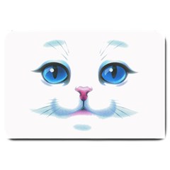 Cute White Cat Blue Eyes Face Large Doormat 