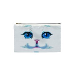 Cute White Cat Blue Eyes Face Cosmetic Bag (small)  by BangZart