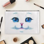 Cute White Cat Blue Eyes Face Cosmetic Bag (Large)  Front