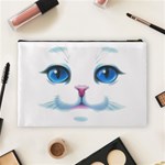 Cute White Cat Blue Eyes Face Cosmetic Bag (Large)  Back