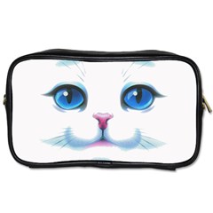 Cute White Cat Blue Eyes Face Toiletries Bags by BangZart