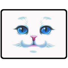 Cute White Cat Blue Eyes Face Fleece Blanket (large)  by BangZart