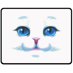 Cute White Cat Blue Eyes Face Fleece Blanket (medium)  by BangZart