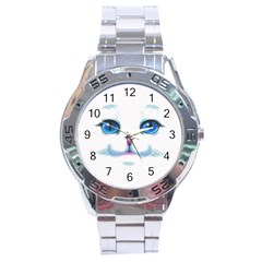 Cute White Cat Blue Eyes Face Stainless Steel Analogue Watch by BangZart