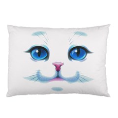 Cute White Cat Blue Eyes Face Pillow Case (two Sides) by BangZart