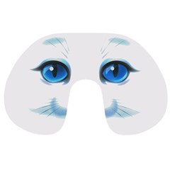 Cute White Cat Blue Eyes Face Travel Neck Pillows