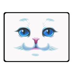 Cute White Cat Blue Eyes Face Double Sided Fleece Blanket (small)  by BangZart