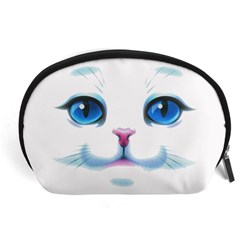 Cute White Cat Blue Eyes Face Accessory Pouches (large)  by BangZart