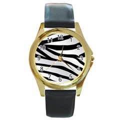 White Tiger Skin Round Gold Metal Watch by BangZart