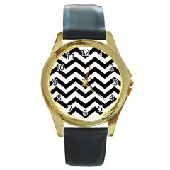 Black And White Chevron Round Gold Metal Watch by BangZart