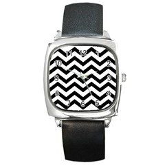 Black And White Chevron Square Metal Watch by BangZart