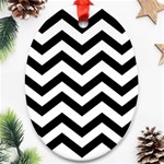 Black And White Chevron Oval Ornament (Two Sides) Front