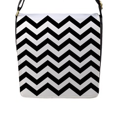 Black And White Chevron Flap Messenger Bag (l)  by BangZart