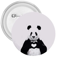 Panda Love Heart 3  Buttons