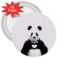 Panda Love Heart 3  Buttons (10 Pack)  by BangZart