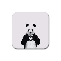 Panda Love Heart Rubber Coaster (square)  by BangZart