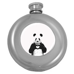 Panda Love Heart Round Hip Flask (5 Oz) by BangZart