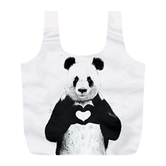 Panda Love Heart Full Print Recycle Bags (l)  by BangZart