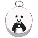 Panda Love Heart Silver Compasses Front