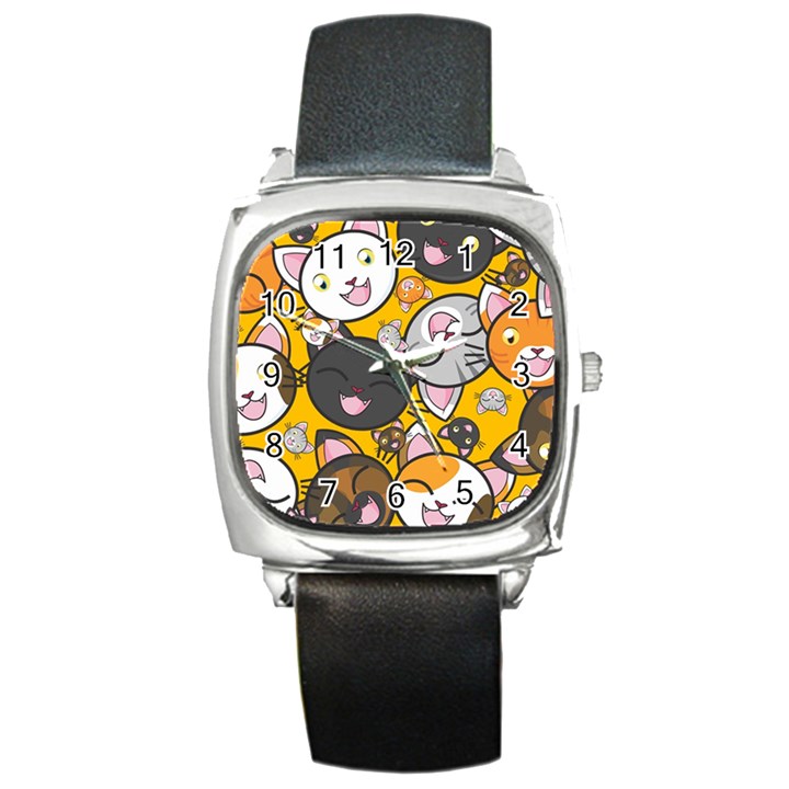 Cats Cute Kitty Kitties Kitten Square Metal Watch