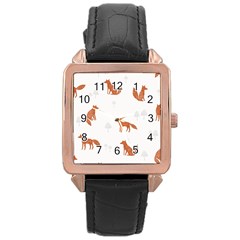 Fox Animal Wild Pattern Rose Gold Leather Watch  by BangZart