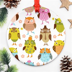 Cute Owls Pattern Ornament (round) by BangZart