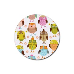 Cute Owls Pattern Rubber Round Coaster (4 Pack)  by BangZart