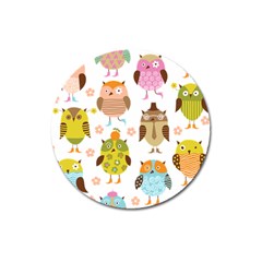 Cute Owls Pattern Magnet 3  (round) by BangZart