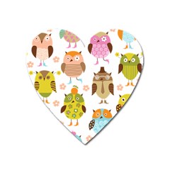 Cute Owls Pattern Heart Magnet by BangZart