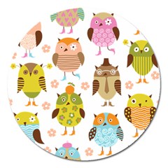 Cute Owls Pattern Magnet 5  (round) by BangZart