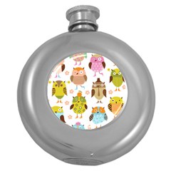 Cute Owls Pattern Round Hip Flask (5 Oz) by BangZart