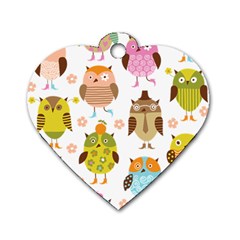 Cute Owls Pattern Dog Tag Heart (two Sides) by BangZart