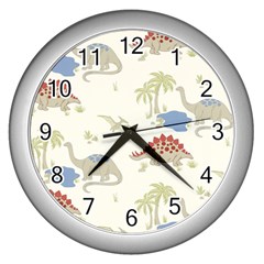 Dinosaur Art Pattern Wall Clocks (silver)  by BangZart