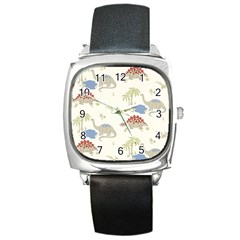 Dinosaur Art Pattern Square Metal Watch by BangZart