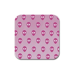 Alien Pattern Pink Rubber Square Coaster (4 Pack)  by BangZart