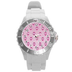 Alien Pattern Pink Round Plastic Sport Watch (l) by BangZart