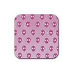 Alien Pattern Pink Rubber Coaster (Square)  Front