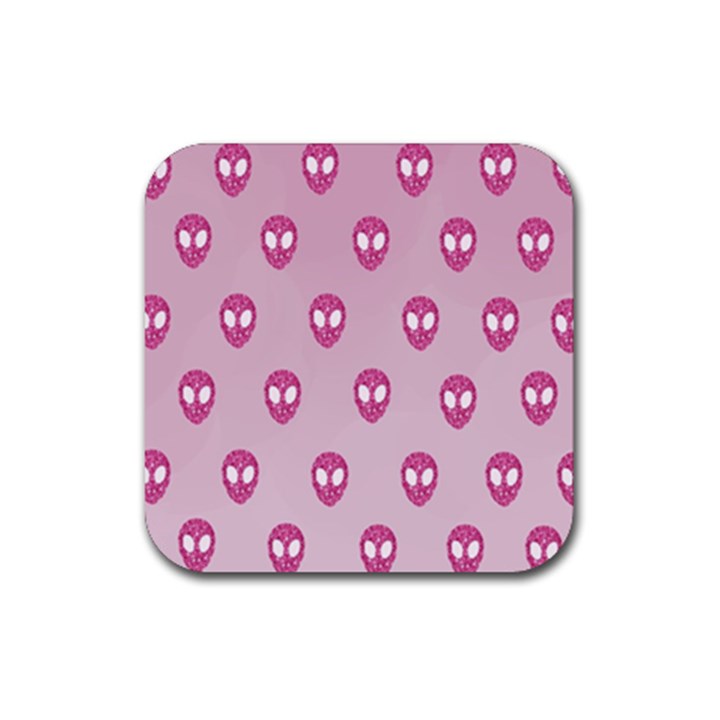 Alien Pattern Pink Rubber Coaster (Square) 