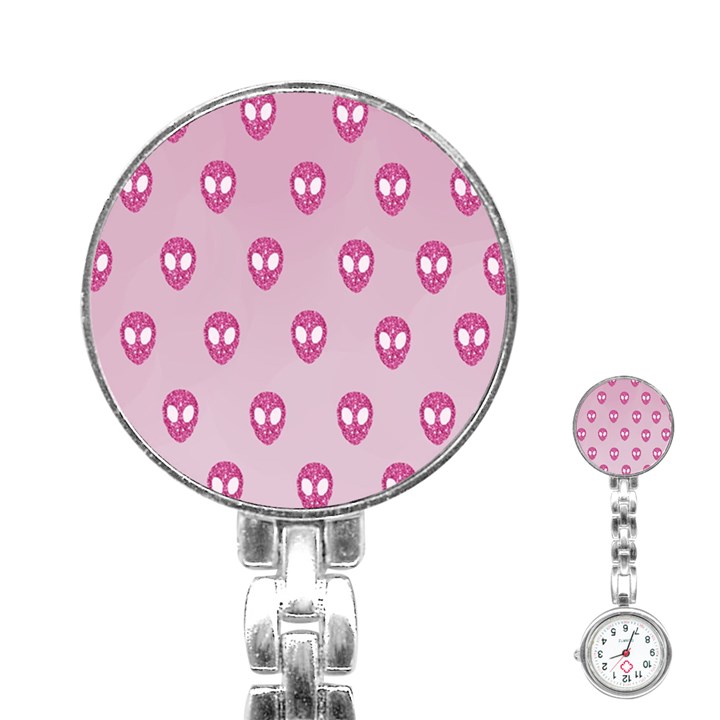 Alien Pattern Pink Stainless Steel Nurses Watch