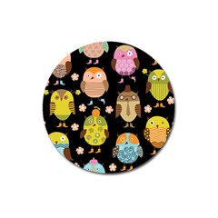 Cute Owls Pattern Magnet 3  (round) by BangZart