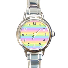 Cute Pastel Rainbow Stripes Round Italian Charm Watch by BangZart