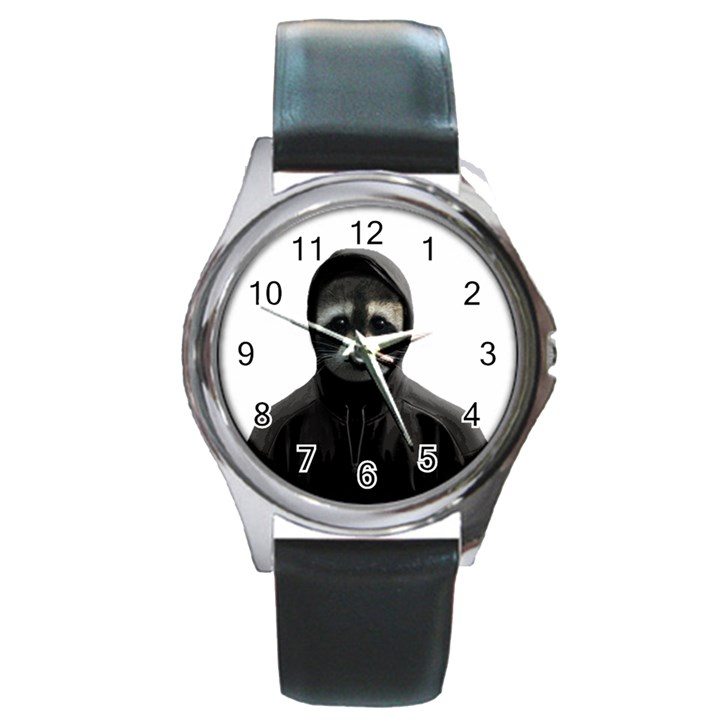 Gangsta raccoon  Round Metal Watch