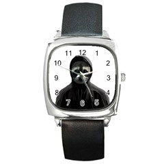 Gangsta Raccoon  Square Metal Watch by Valentinaart