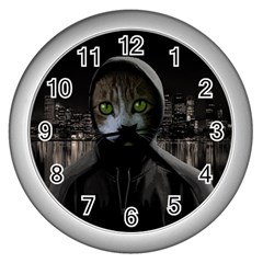 Gangsta Cat Wall Clocks (silver)  by Valentinaart