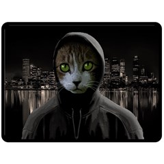 Gangsta Cat Fleece Blanket (large)  by Valentinaart