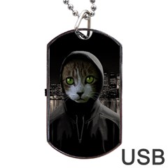 Gangsta Cat Dog Tag Usb Flash (one Side) by Valentinaart