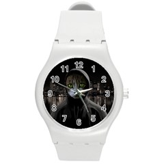 Gangsta Cat Round Plastic Sport Watch (m) by Valentinaart