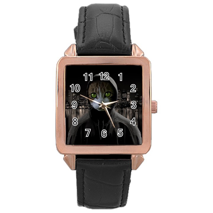 Gangsta cat Rose Gold Leather Watch 