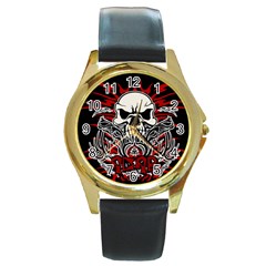 Acab Tribal Round Gold Metal Watch by Valentinaart