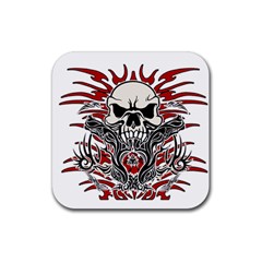 Skull Tribal Rubber Coaster (square)  by Valentinaart